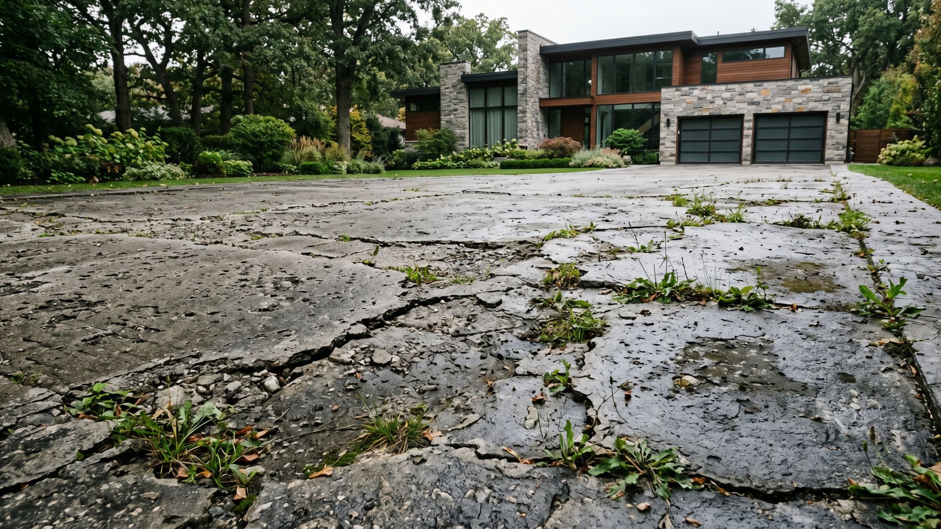 Before · Cracked concrete driveway typical of Ontario freeze-thaw damage