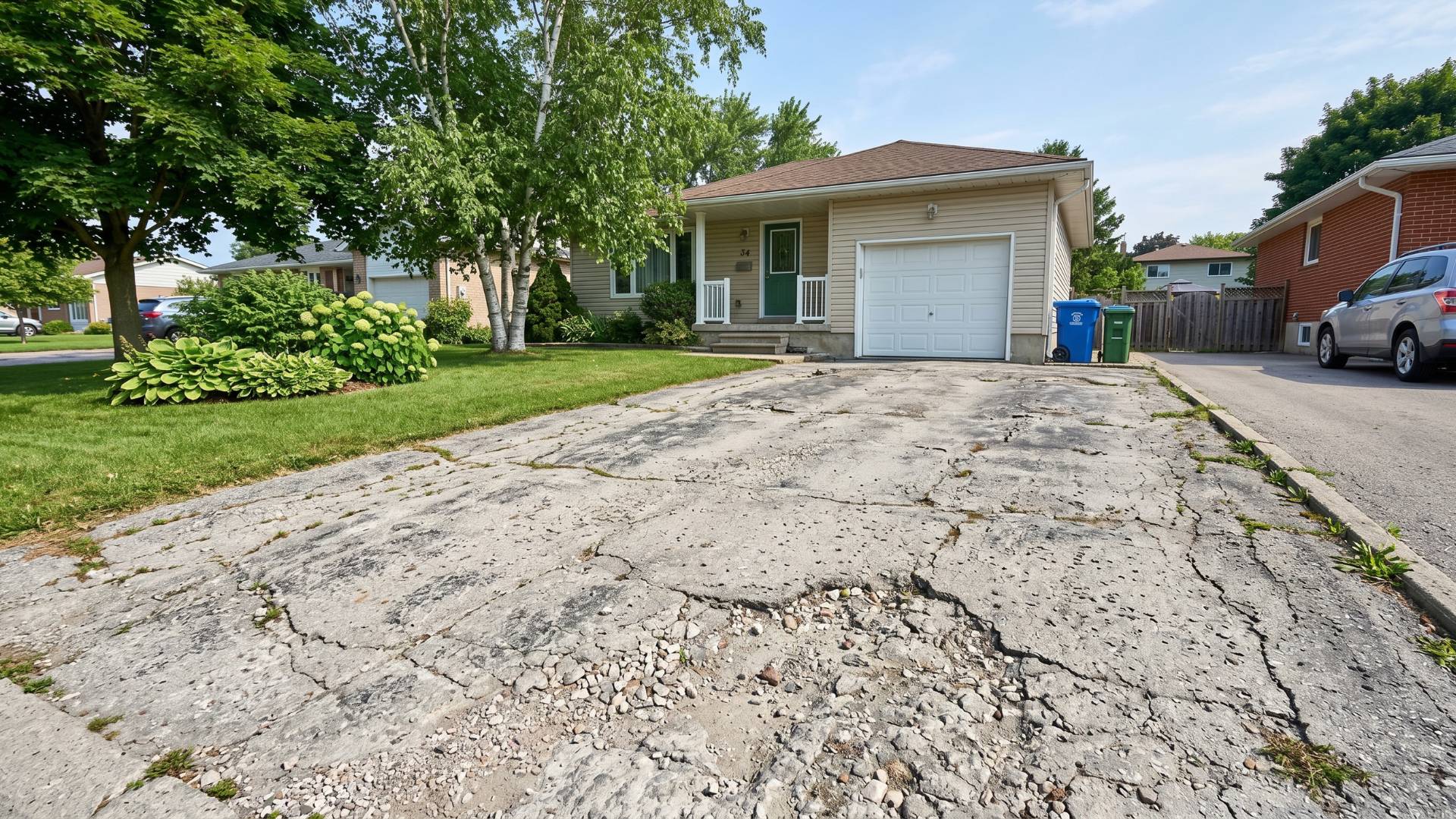 Before · Cracked and stained concrete driveway typical of Ontario weathering