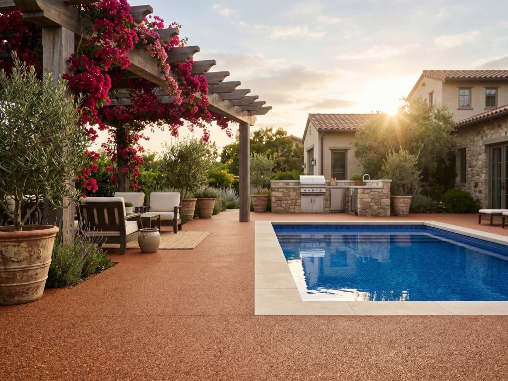 Mediterranean pool deck Burlington · warm terracotta