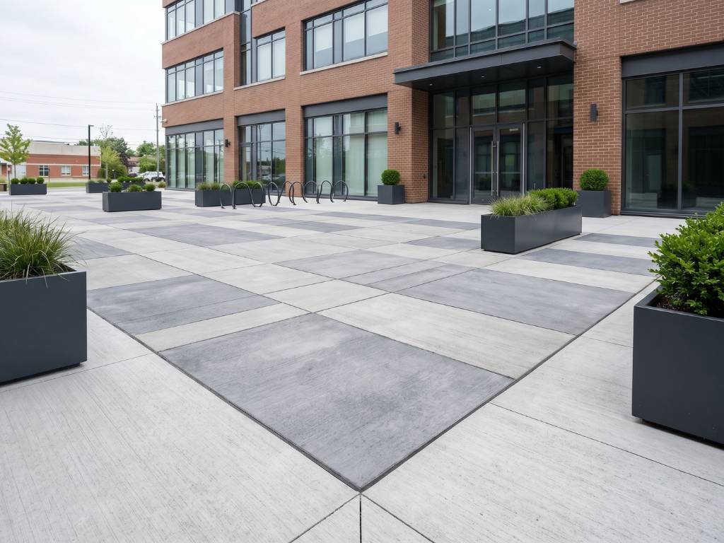 Commercial plaza with clean, well-maintained concrete surfaces