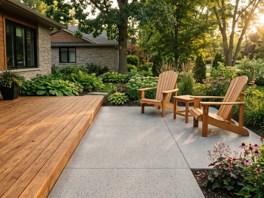 Freshly restored wood and concrete patio — clean and sealed