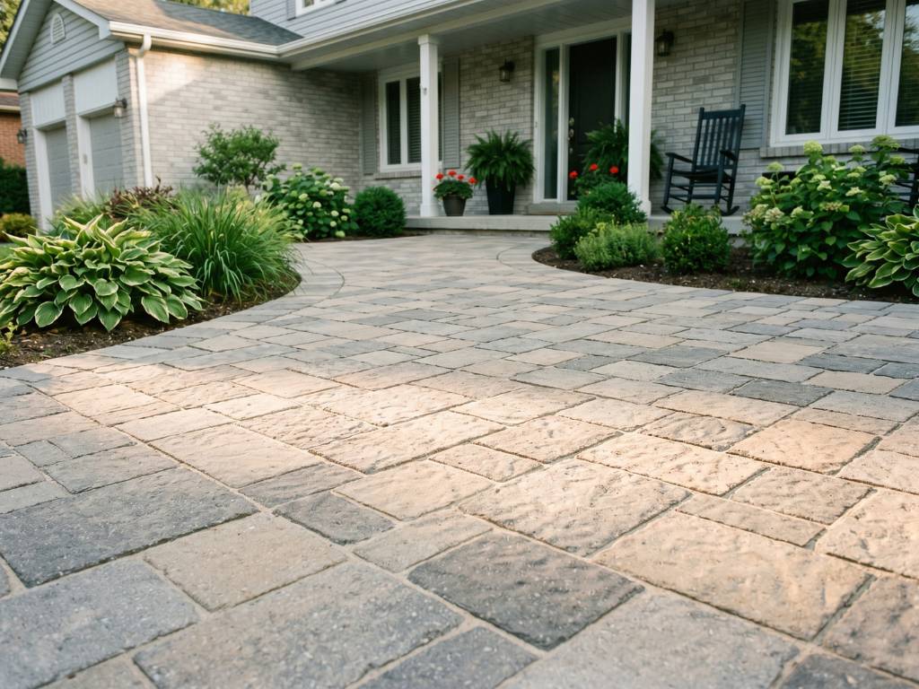 Freshly cleaned interlock walkway — no moss or leaf stains