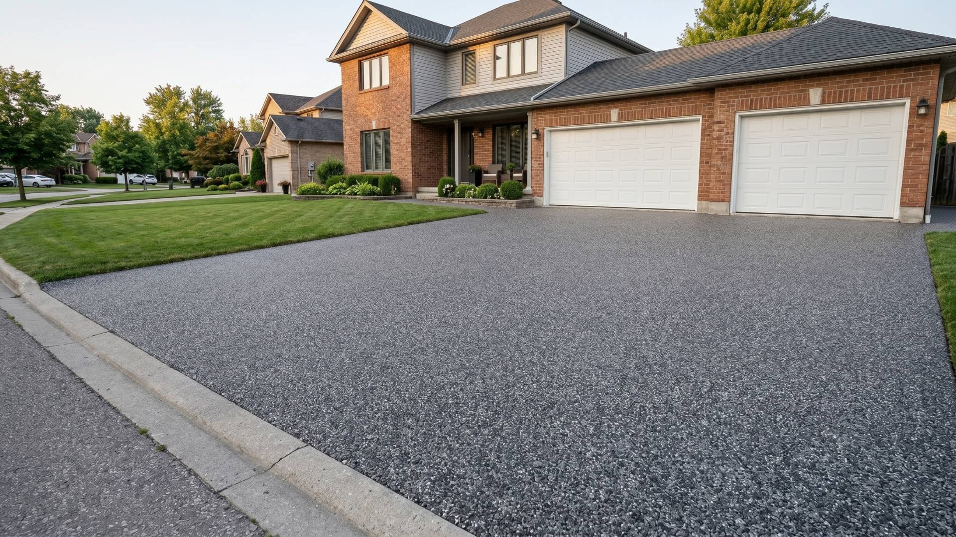 After · Seamless Vuba Stone resin driveway in warm marble aggregate