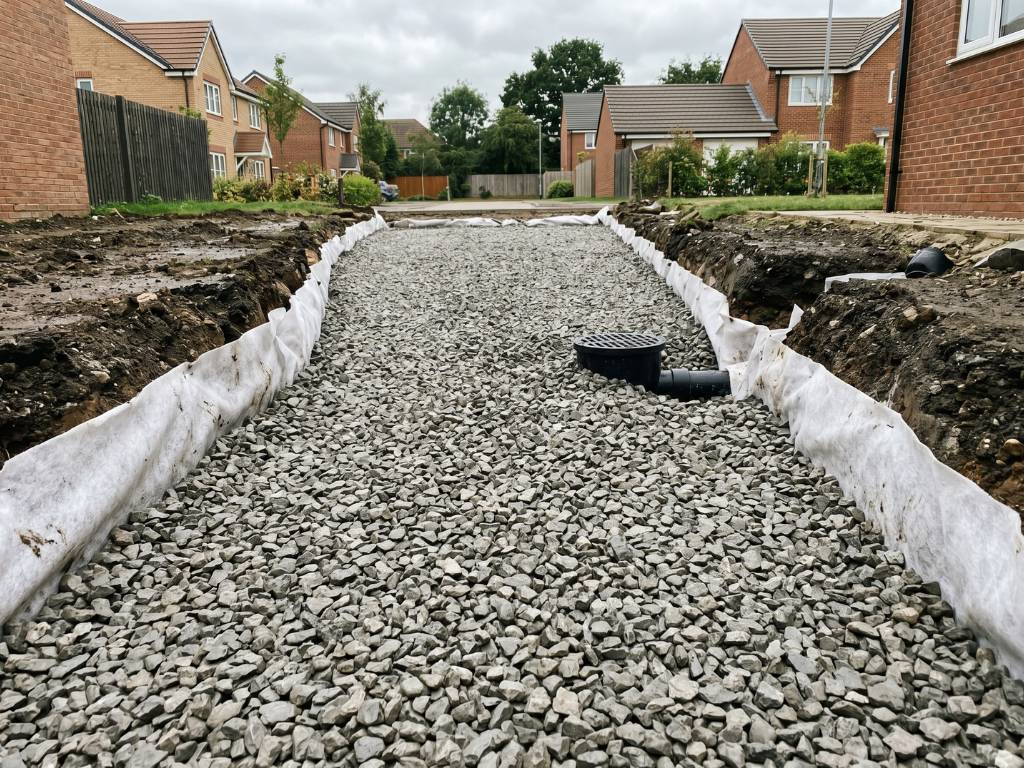 Clear resin binder being mixed with marble aggregate on site